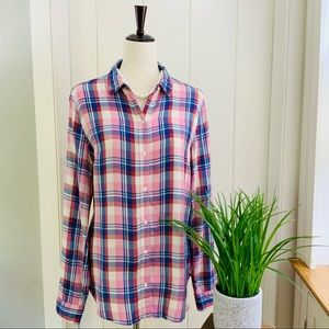 BANANA REPUBLIC Blue Pink Plaid Button-Up Shirt